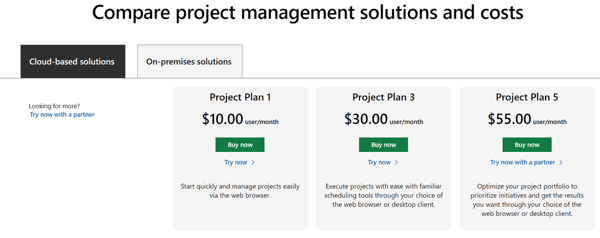 Microsoft Project pricing